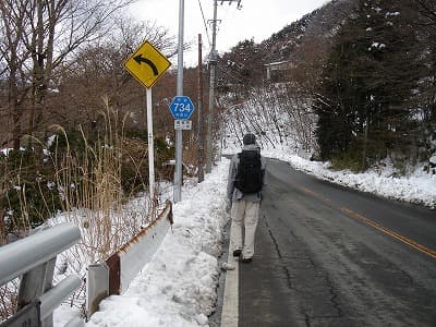 車道を歩く