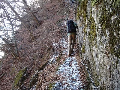 凍結注意の登山道