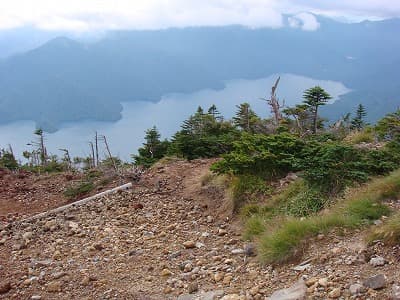 男体山山頂から中禅寺湖の眺め