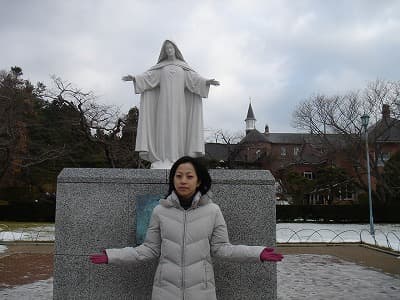 北海道函館市の旅行で訪れた観光名所、トラピスチヌ修道院の聖母マリア像